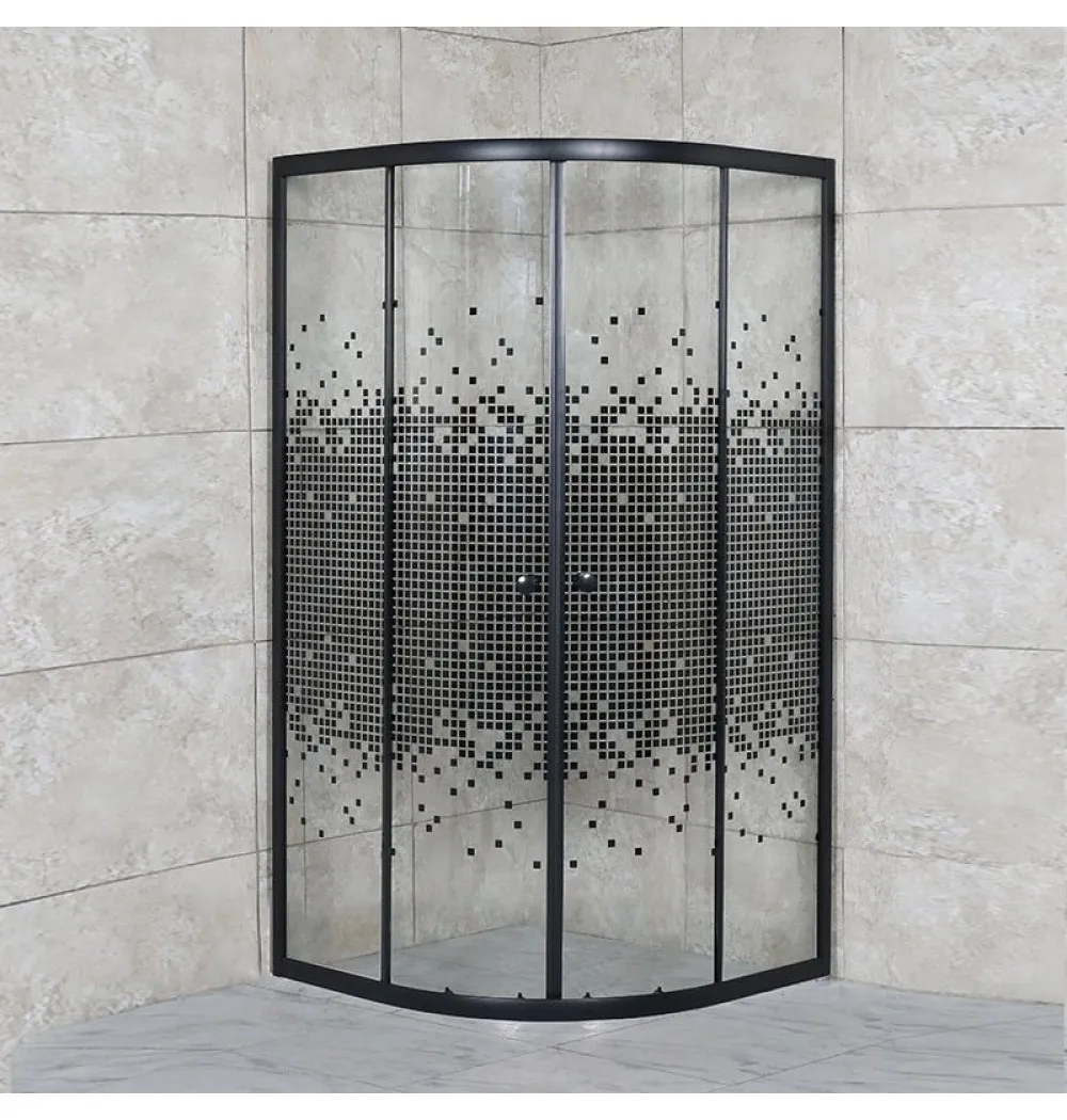 كابينة دش نصف دائرية مع باب منزلق 90x90x180 سم - أسود