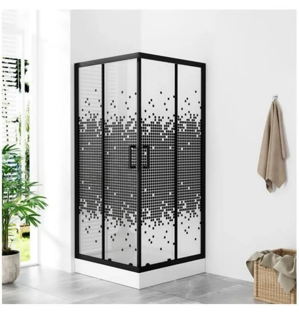 كابينة دش مربعة مع باب منزلق 90x90x180 سم - أسود
