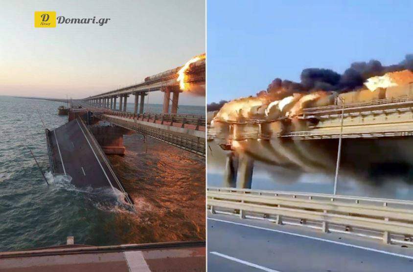 شاهد- لحظة تفجير جسر القرم وانهيار أحد مساراته